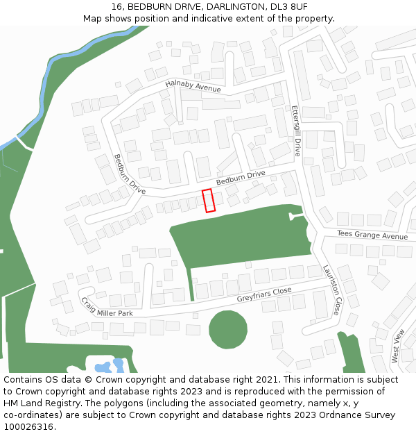 16, BEDBURN DRIVE, DARLINGTON, DL3 8UF: Location map and indicative extent of plot
