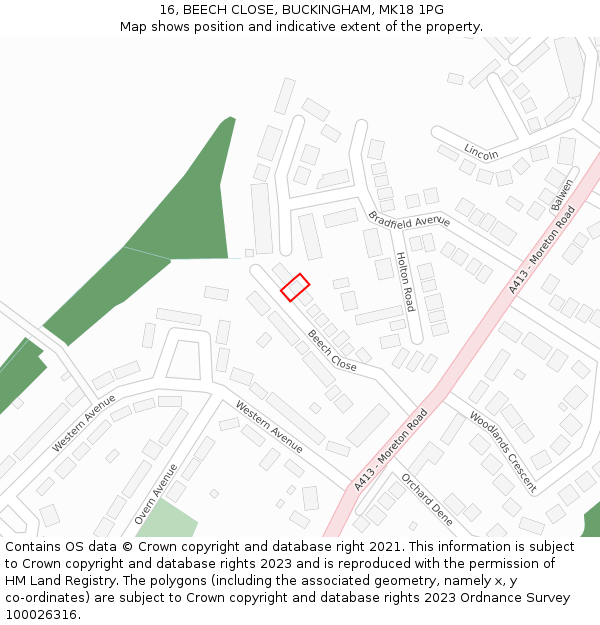 16, BEECH CLOSE, BUCKINGHAM, MK18 1PG: Location map and indicative extent of plot