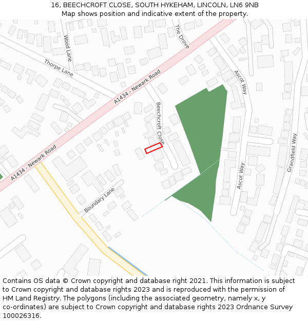 16, BEECHCROFT CLOSE, SOUTH HYKEHAM, LINCOLN, LN6 9NB: Location map and indicative extent of plot