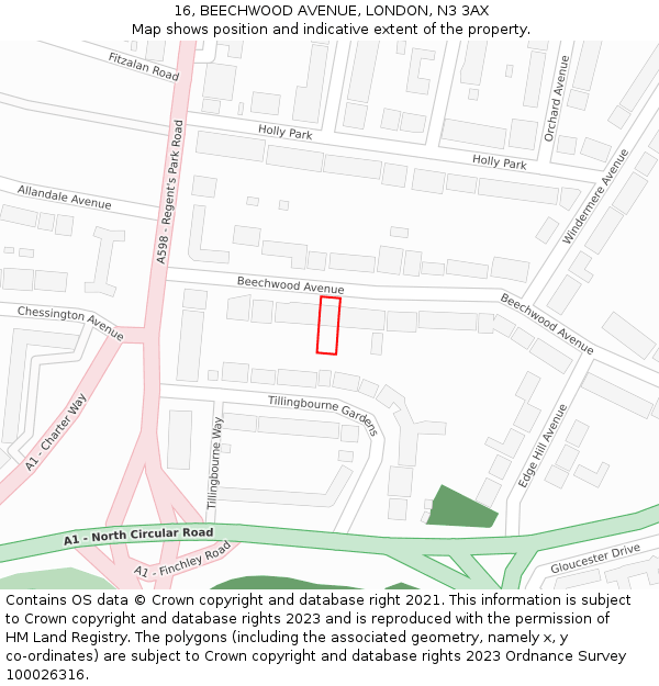 16, BEECHWOOD AVENUE, LONDON, N3 3AX: Location map and indicative extent of plot