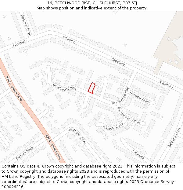 16, BEECHWOOD RISE, CHISLEHURST, BR7 6TJ: Location map and indicative extent of plot
