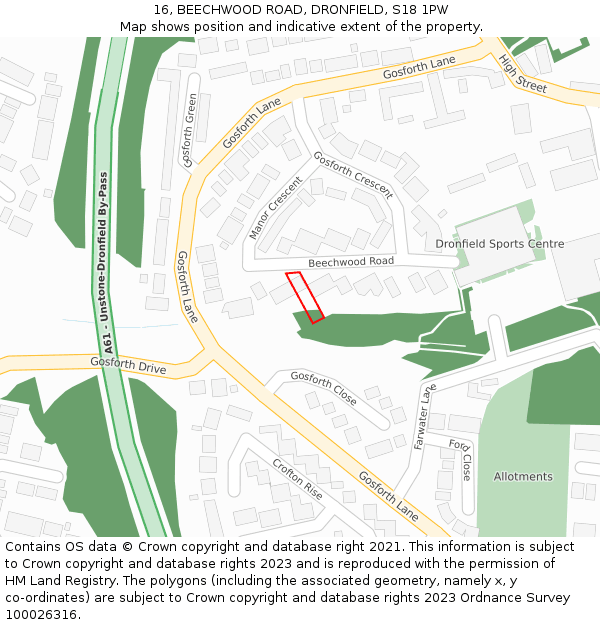 16, BEECHWOOD ROAD, DRONFIELD, S18 1PW: Location map and indicative extent of plot