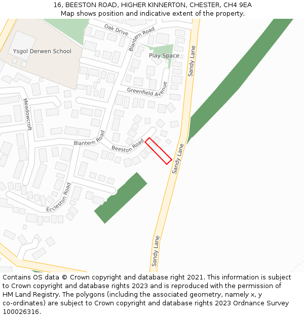 16, BEESTON ROAD, HIGHER KINNERTON, CHESTER, CH4 9EA: Location map and indicative extent of plot