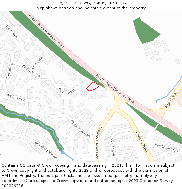 16, BEIDR IORWG, BARRY, CF63 1FG: Location map and indicative extent of plot