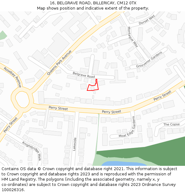16, BELGRAVE ROAD, BILLERICAY, CM12 0TX: Location map and indicative extent of plot