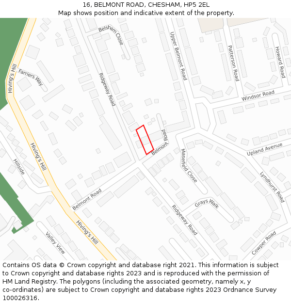 16, BELMONT ROAD, CHESHAM, HP5 2EL: Location map and indicative extent of plot