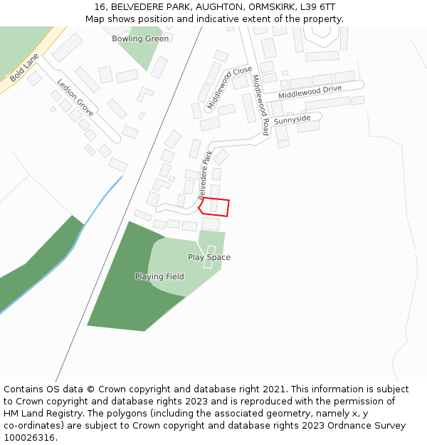 16, BELVEDERE PARK, AUGHTON, ORMSKIRK, L39 6TT: Location map and indicative extent of plot