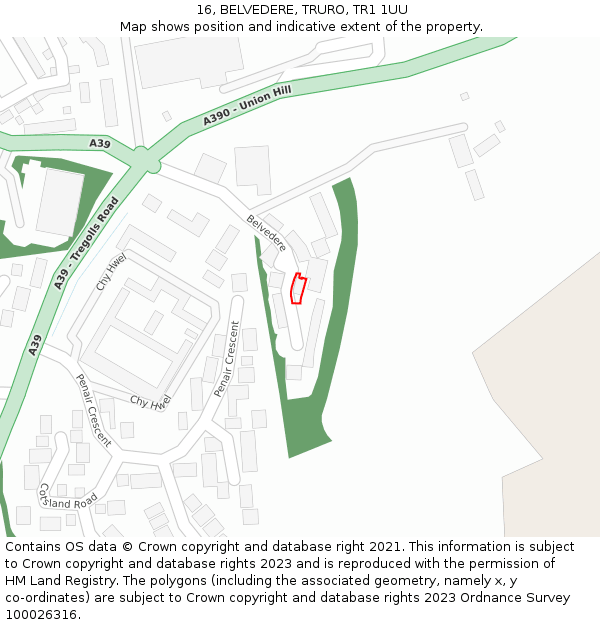 16, BELVEDERE, TRURO, TR1 1UU: Location map and indicative extent of plot