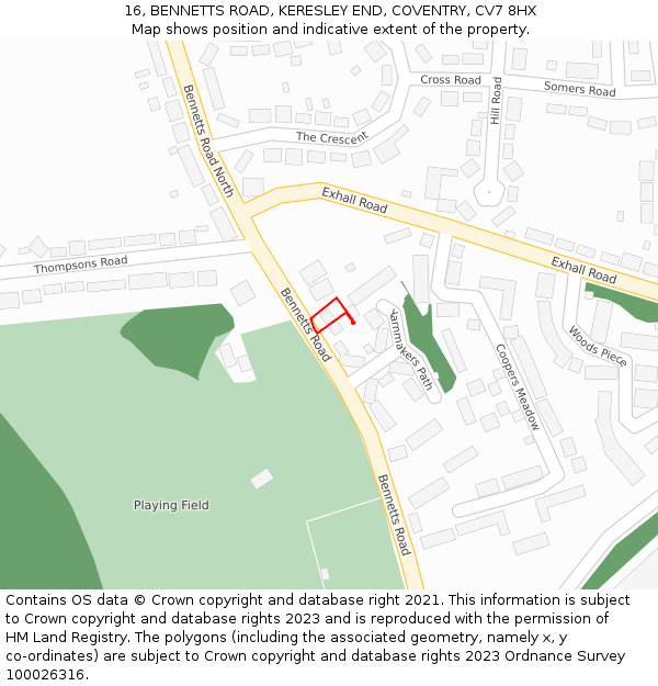 16, BENNETTS ROAD, KERESLEY END, COVENTRY, CV7 8HX: Location map and indicative extent of plot