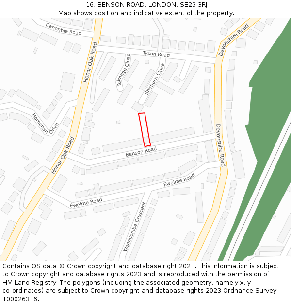 16, BENSON ROAD, LONDON, SE23 3RJ: Location map and indicative extent of plot