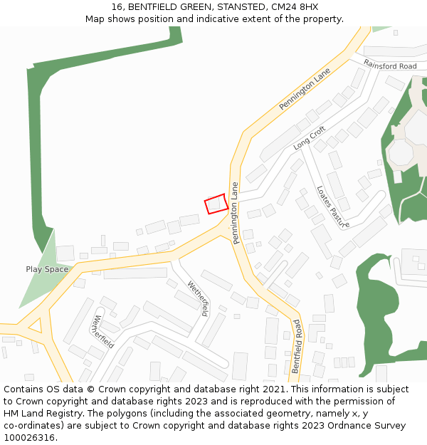 16, BENTFIELD GREEN, STANSTED, CM24 8HX: Location map and indicative extent of plot