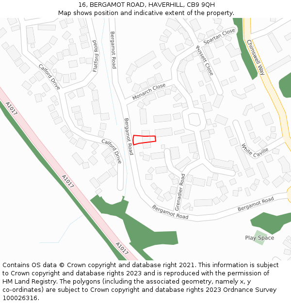 16, BERGAMOT ROAD, HAVERHILL, CB9 9QH: Location map and indicative extent of plot
