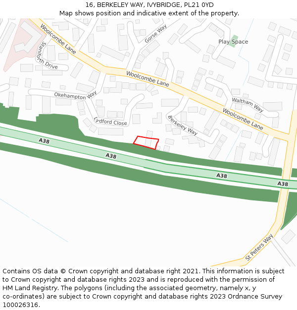 16, BERKELEY WAY, IVYBRIDGE, PL21 0YD: Location map and indicative extent of plot