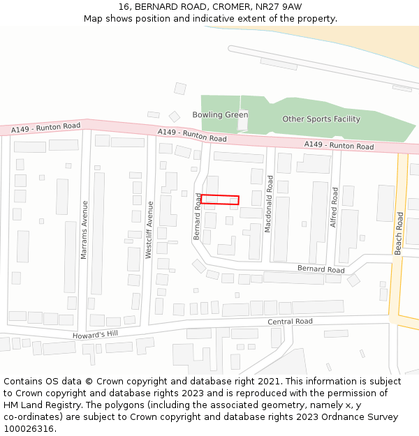 16, BERNARD ROAD, CROMER, NR27 9AW: Location map and indicative extent of plot