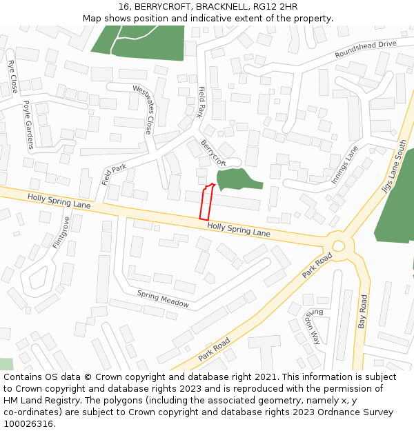 16, BERRYCROFT, BRACKNELL, RG12 2HR: Location map and indicative extent of plot