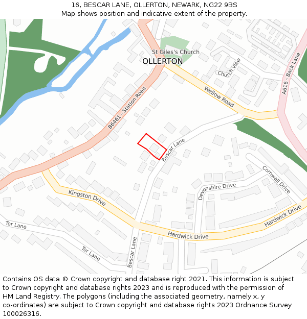 16, BESCAR LANE, OLLERTON, NEWARK, NG22 9BS: Location map and indicative extent of plot