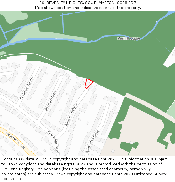 16, BEVERLEY HEIGHTS, SOUTHAMPTON, SO18 2DZ: Location map and indicative extent of plot