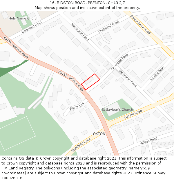 16, BIDSTON ROAD, PRENTON, CH43 2JZ: Location map and indicative extent of plot