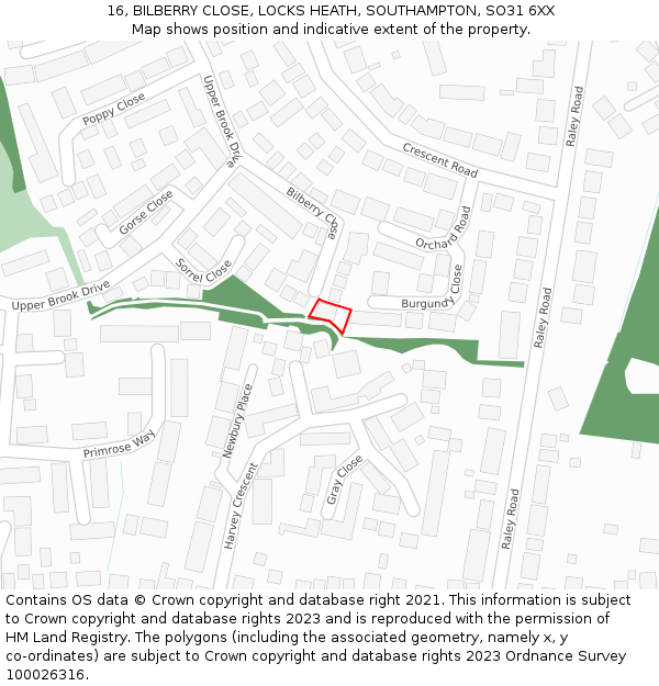 16, BILBERRY CLOSE, LOCKS HEATH, SOUTHAMPTON, SO31 6XX: Location map and indicative extent of plot