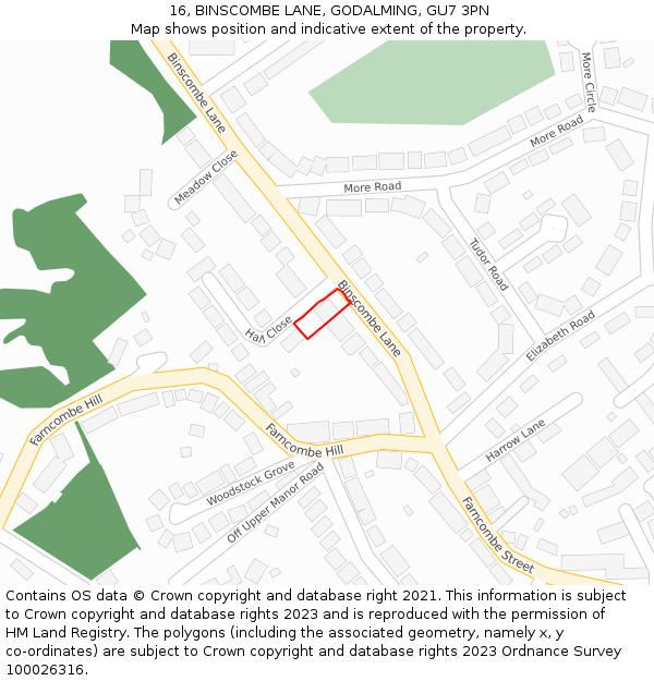 16, BINSCOMBE LANE, GODALMING, GU7 3PN: Location map and indicative extent of plot