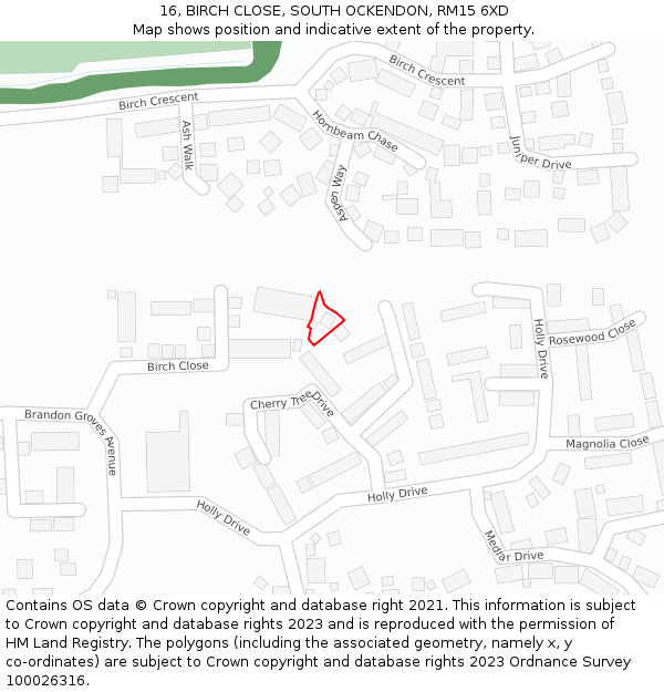 16, BIRCH CLOSE, SOUTH OCKENDON, RM15 6XD: Location map and indicative extent of plot