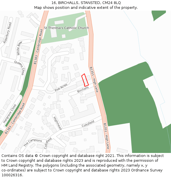 16, BIRCHALLS, STANSTED, CM24 8LQ: Location map and indicative extent of plot