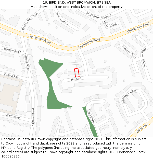 16, BIRD END, WEST BROMWICH, B71 3EA: Location map and indicative extent of plot