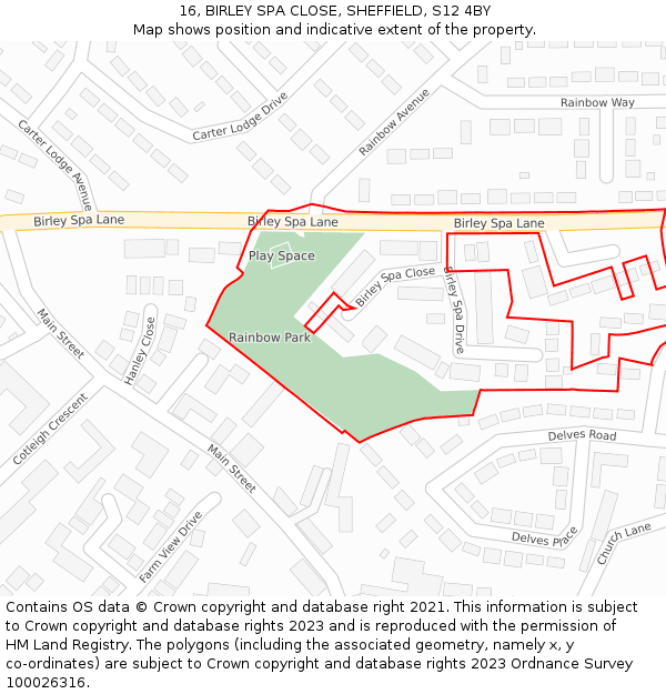 16, BIRLEY SPA CLOSE, SHEFFIELD, S12 4BY: Location map and indicative extent of plot