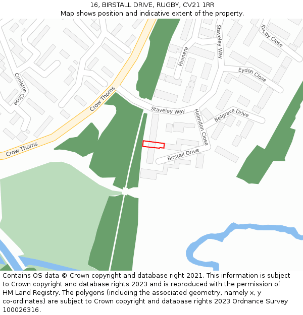 16, BIRSTALL DRIVE, RUGBY, CV21 1RR: Location map and indicative extent of plot