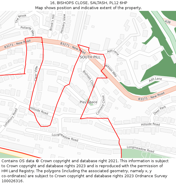 16, BISHOPS CLOSE, SALTASH, PL12 6HP: Location map and indicative extent of plot