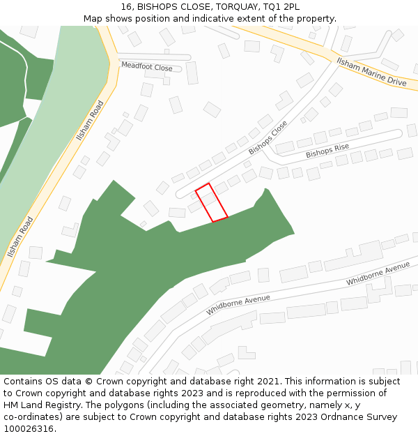 16, BISHOPS CLOSE, TORQUAY, TQ1 2PL: Location map and indicative extent of plot