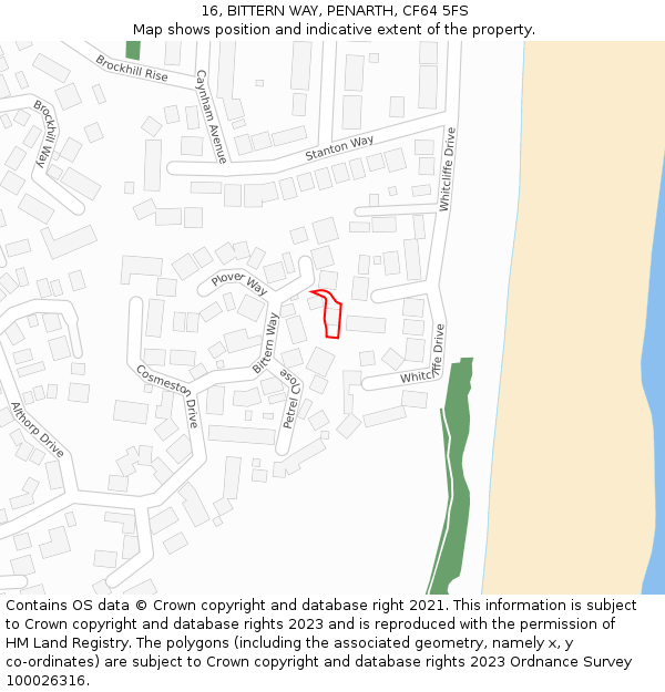 16, BITTERN WAY, PENARTH, CF64 5FS: Location map and indicative extent of plot