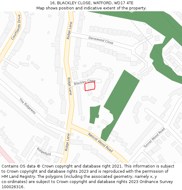 16, BLACKLEY CLOSE, WATFORD, WD17 4TE: Location map and indicative extent of plot