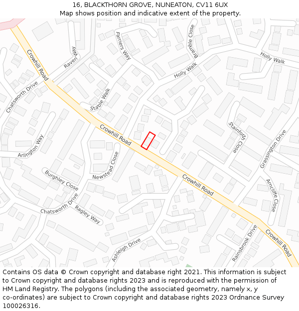 16, BLACKTHORN GROVE, NUNEATON, CV11 6UX: Location map and indicative extent of plot