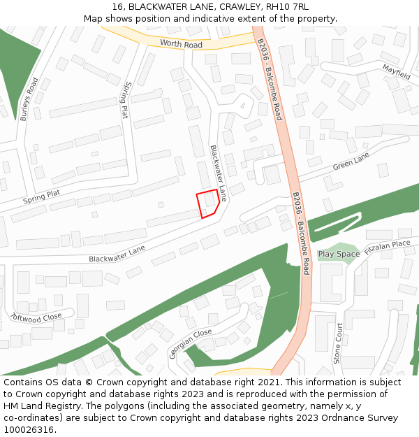 16, BLACKWATER LANE, CRAWLEY, RH10 7RL: Location map and indicative extent of plot