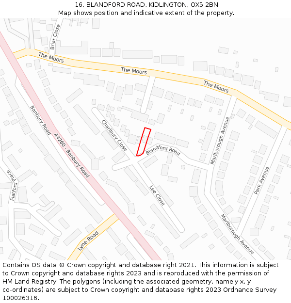 16, BLANDFORD ROAD, KIDLINGTON, OX5 2BN: Location map and indicative extent of plot