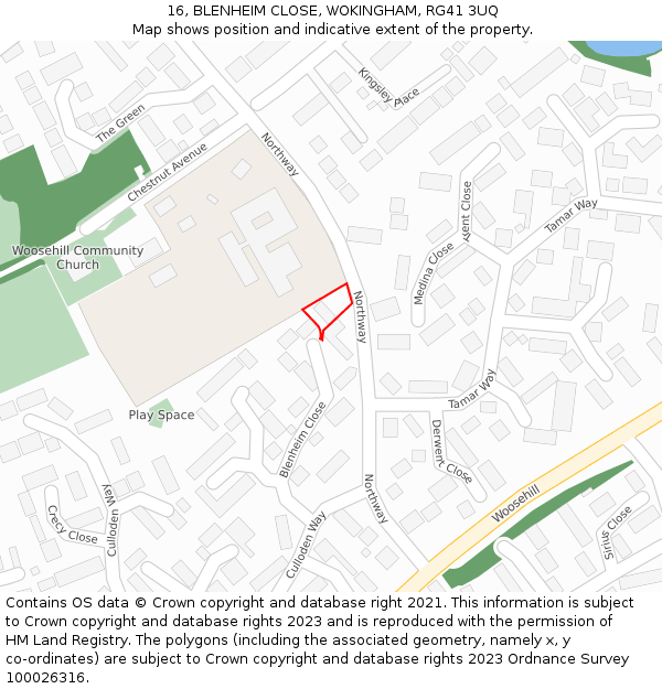 16, BLENHEIM CLOSE, WOKINGHAM, RG41 3UQ: Location map and indicative extent of plot