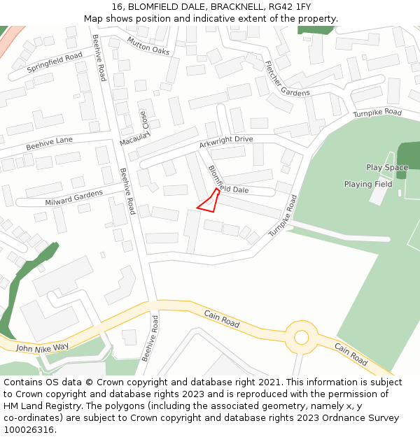 16, BLOMFIELD DALE, BRACKNELL, RG42 1FY: Location map and indicative extent of plot