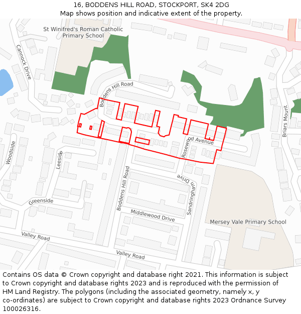 16, BODDENS HILL ROAD, STOCKPORT, SK4 2DG: Location map and indicative extent of plot