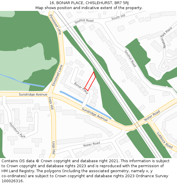 16, BONAR PLACE, CHISLEHURST, BR7 5RJ: Location map and indicative extent of plot