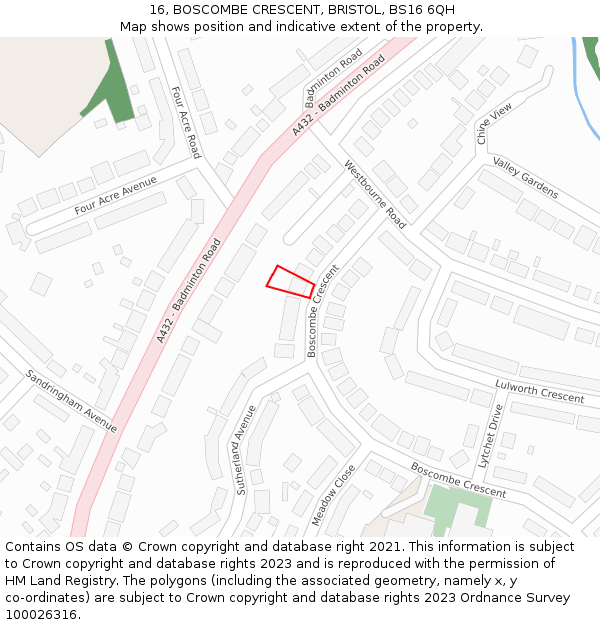 16, BOSCOMBE CRESCENT, BRISTOL, BS16 6QH: Location map and indicative extent of plot