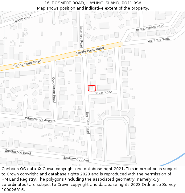 16, BOSMERE ROAD, HAYLING ISLAND, PO11 9SA: Location map and indicative extent of plot