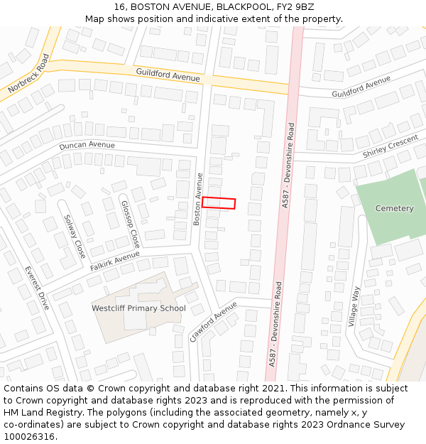16, BOSTON AVENUE, BLACKPOOL, FY2 9BZ: Location map and indicative extent of plot