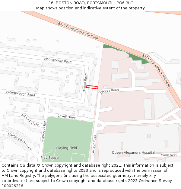 16, BOSTON ROAD, PORTSMOUTH, PO6 3LG: Location map and indicative extent of plot