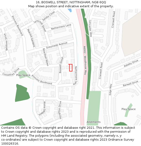 16, BOSWELL STREET, NOTTINGHAM, NG8 6QQ: Location map and indicative extent of plot