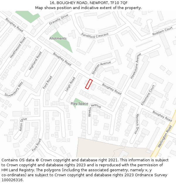 16, BOUGHEY ROAD, NEWPORT, TF10 7QF: Location map and indicative extent of plot