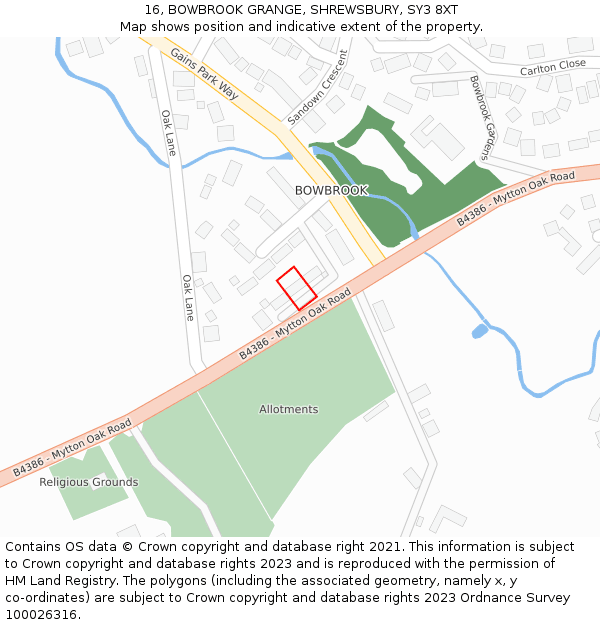 16, BOWBROOK GRANGE, SHREWSBURY, SY3 8XT: Location map and indicative extent of plot