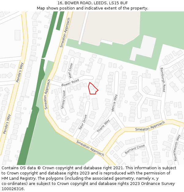 16, BOWER ROAD, LEEDS, LS15 8UF: Location map and indicative extent of plot