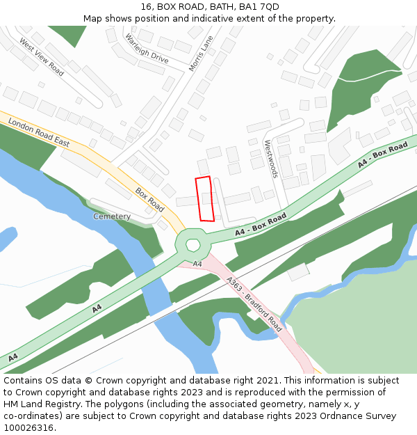 16, BOX ROAD, BATH, BA1 7QD: Location map and indicative extent of plot