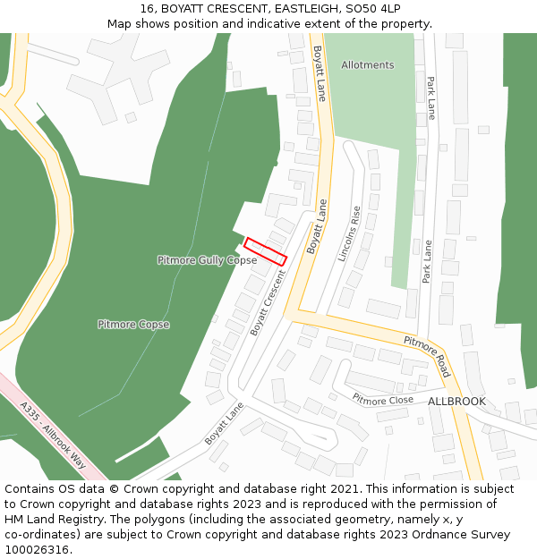 16, BOYATT CRESCENT, EASTLEIGH, SO50 4LP: Location map and indicative extent of plot